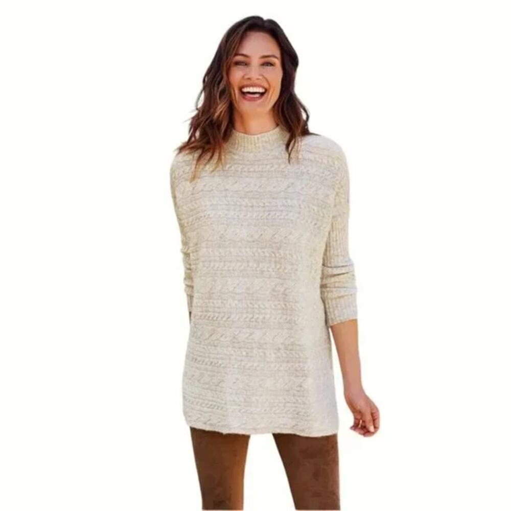Soft Surroundings Womens Size Medium Alena Cable‎ Sweater Tunic Oatmeal Heather